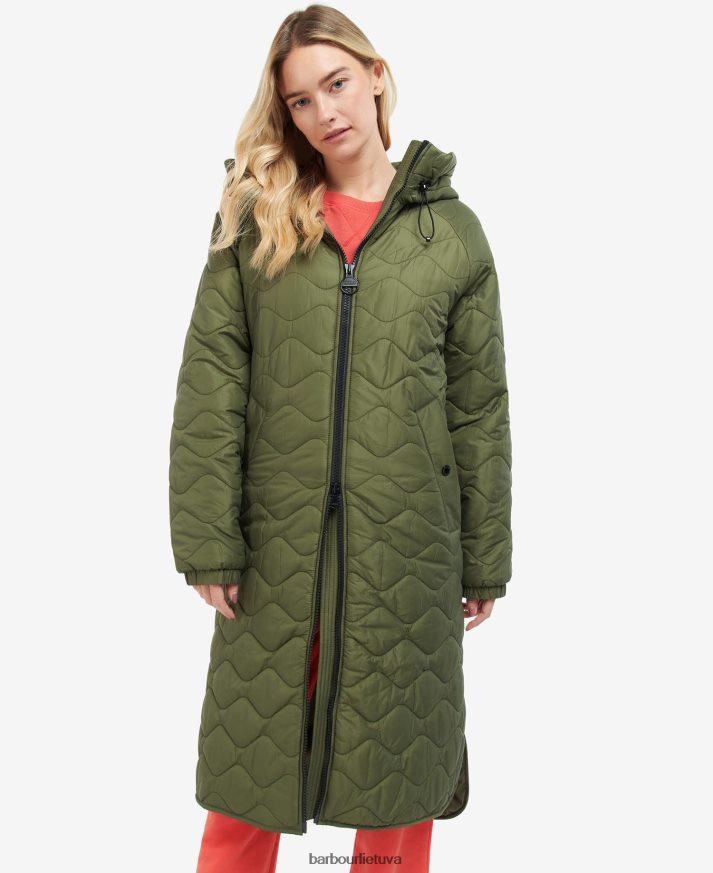 apranga Barbour Rolando dygsniuotas švarkas palmių žalia moterys 6F6D801449