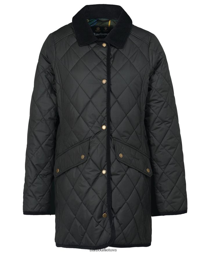 apranga Barbour ilga kavalerijos dygsniuota striukė juoda/senovinė moterys 6F6D801506