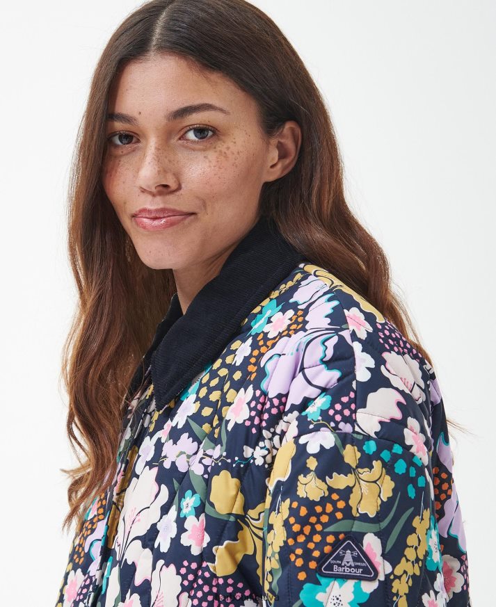 apranga Barbour spausdinta delphinium dygsniuota striukė botanikos stebuklų raštas / tamsus laivynas moterys 6F6D801438