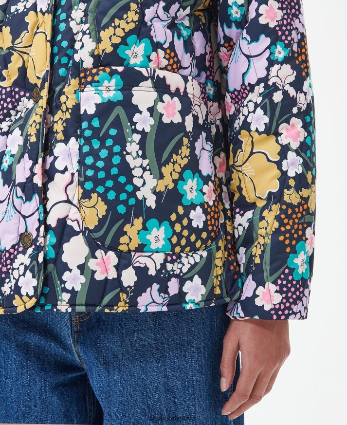 apranga Barbour spausdinta delphinium dygsniuota striukė botanikos stebuklų raštas / tamsus laivynas moterys 6F6D801438