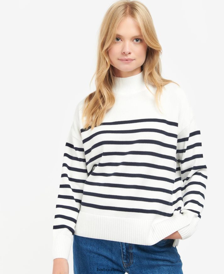 apranga Barbour perlų megztas megztinis ekru juostelė moterys 6F6D801933