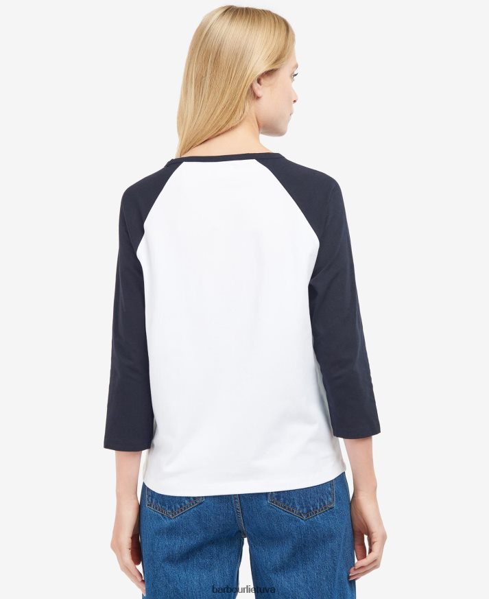 apranga Barbour Northumberland marškinėliai baltas/rožinis punšas moterys 6F6D801663