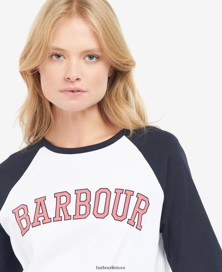 apranga Barbour Northumberland marškinėliai baltas/rožinis punšas moterys 6F6D801663