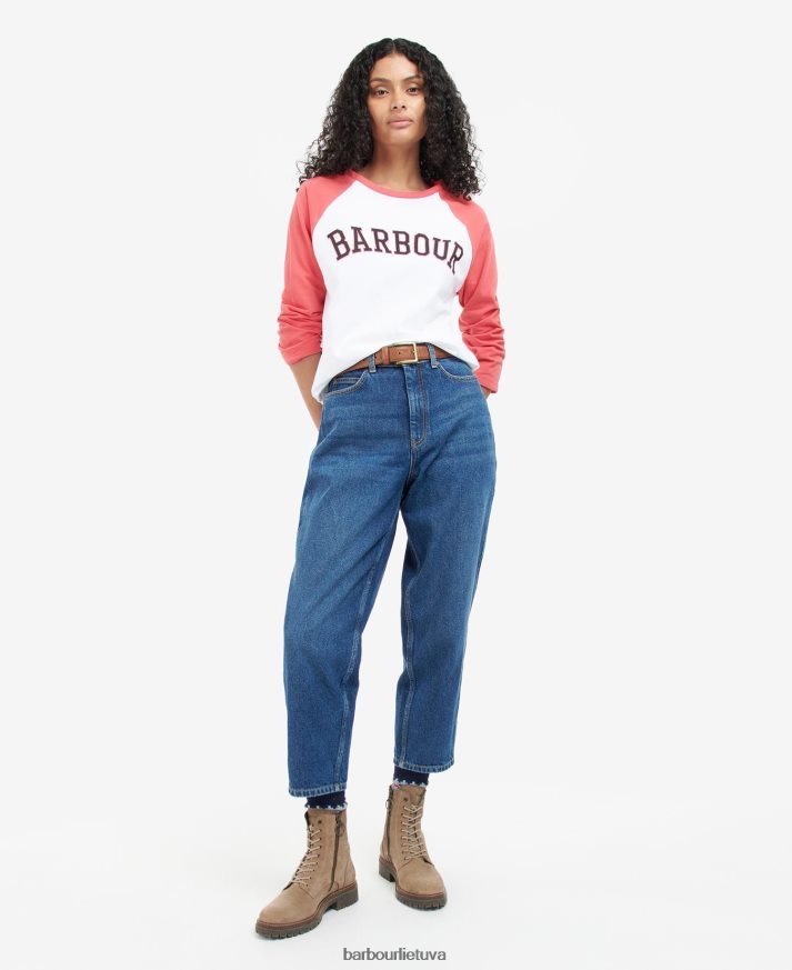 apranga Barbour Northumberland marškinėliai baltas/rožinis punšas moterys 6F6D801733