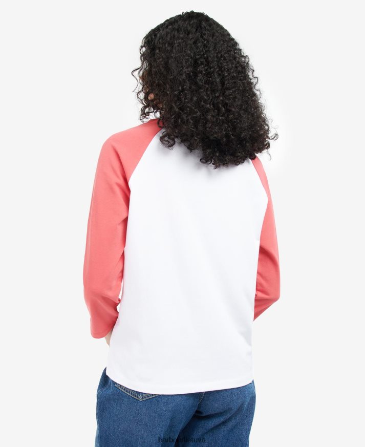 apranga Barbour Northumberland marškinėliai baltas/rožinis punšas moterys 6F6D801733