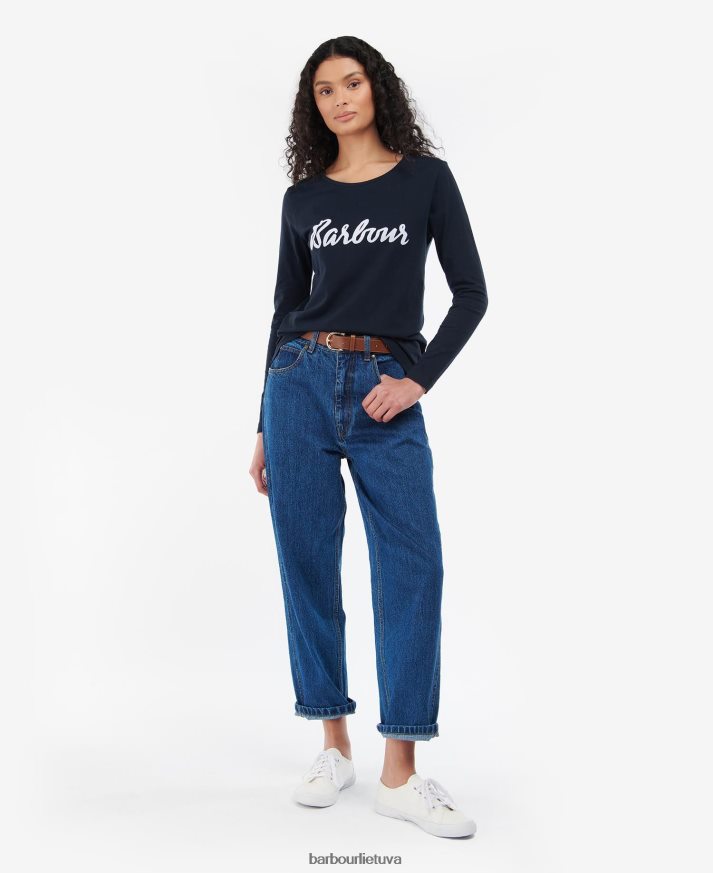 apranga Barbour marškinėliai ilgomis rankovėmis \"oterburn\". alyvuogių/baltų moterys 6F6D801711