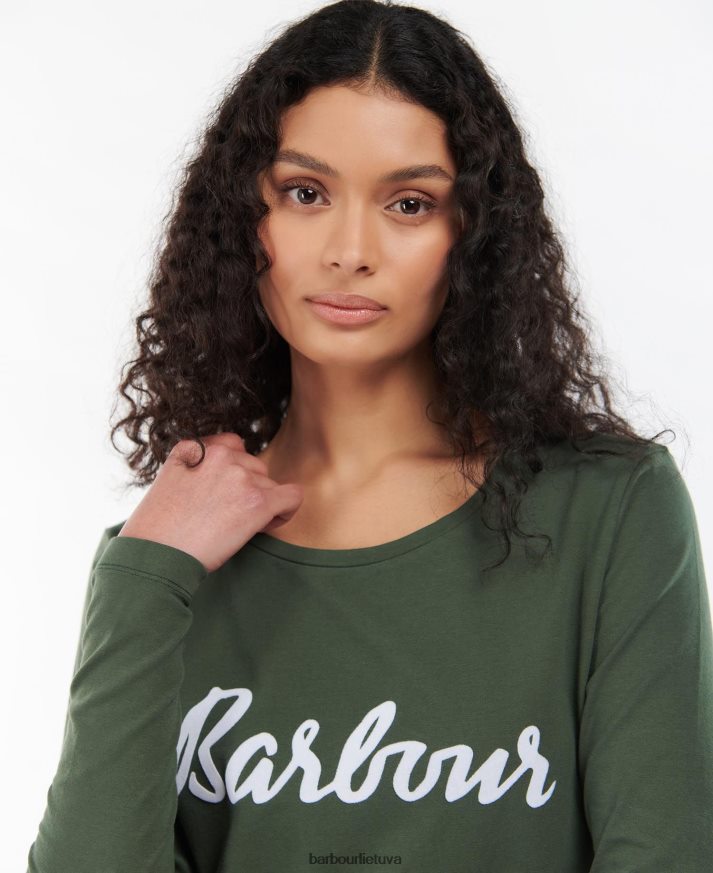 apranga Barbour marškinėliai ilgomis rankovėmis "oterburn". alyvuogių/baltų moterys 6F6D801749