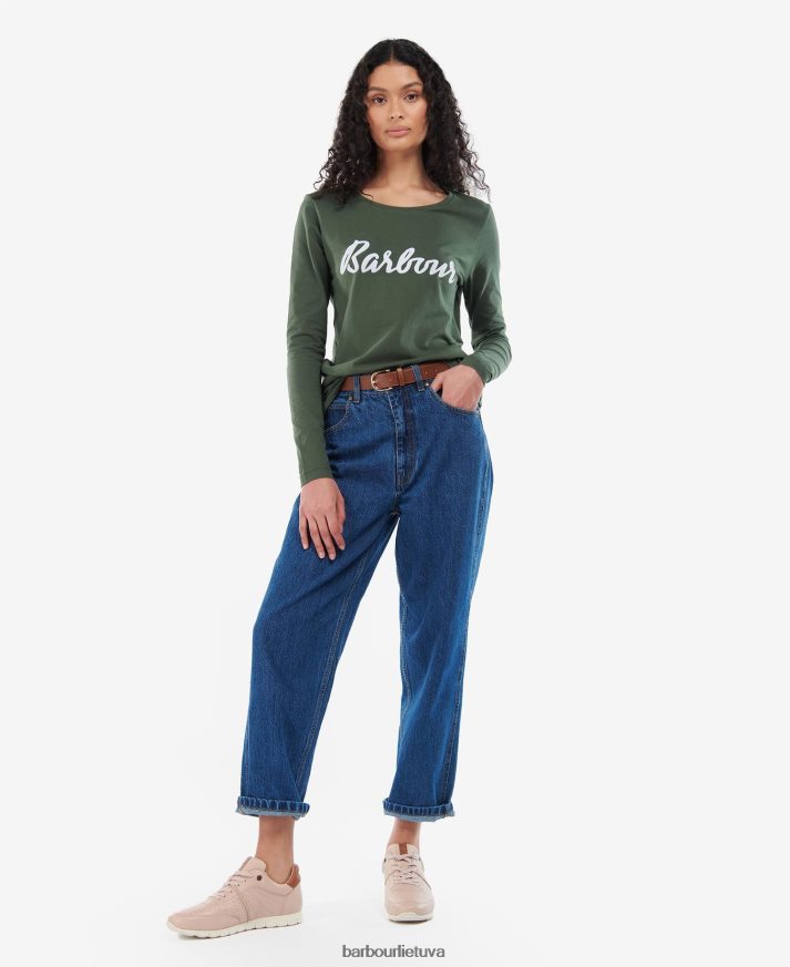apranga Barbour marškinėliai ilgomis rankovėmis \"oterburn\". alyvuogių/baltų moterys 6F6D801749