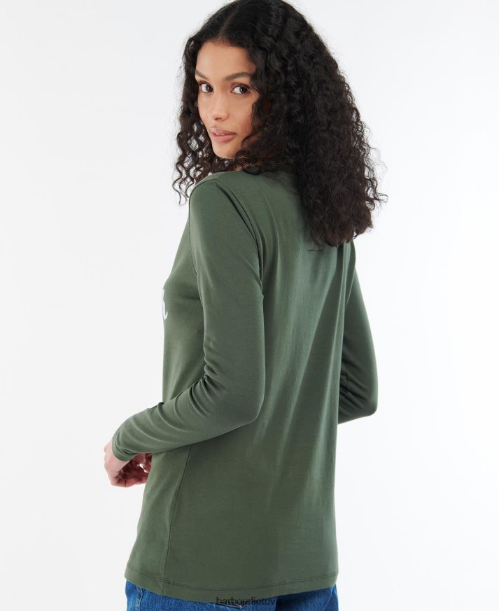 apranga Barbour marškinėliai ilgomis rankovėmis \"oterburn\". alyvuogių/baltų moterys 6F6D801749