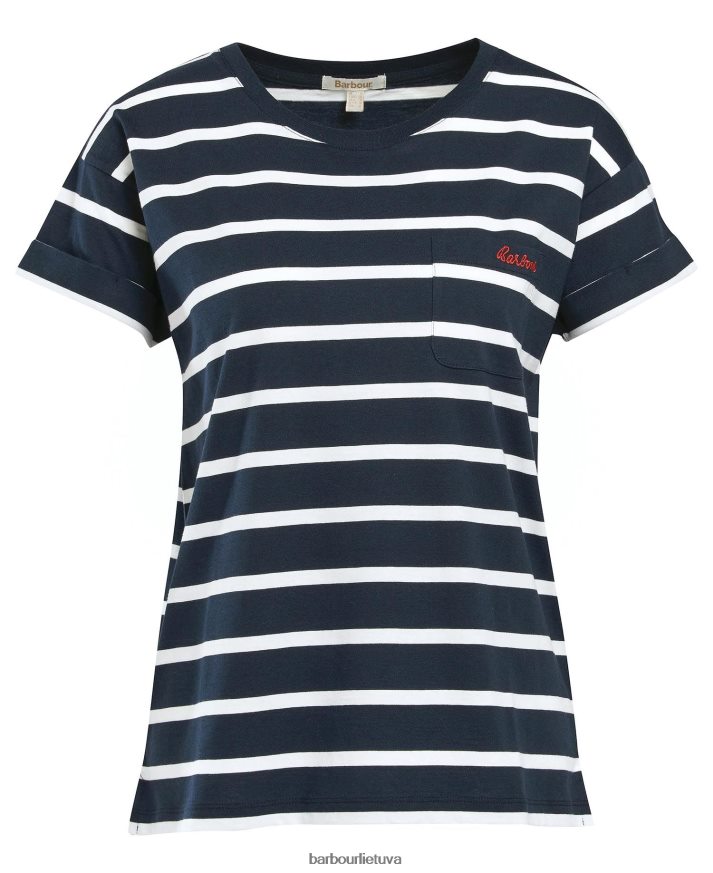 apranga Barbour marškinėliai su marškinėliais su juostele tamsiai/balta moterys 6F6D801652