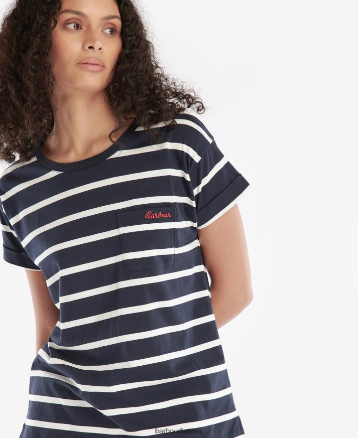 apranga Barbour marškinėliai su marškinėliais su juostele tamsiai/balta moterys 6F6D801652