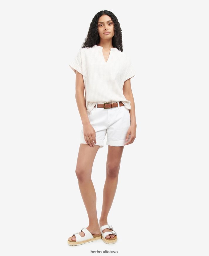 apranga Barbour stoneleigh viršus smėlio/baltos spalvos moterys 6F6D801604