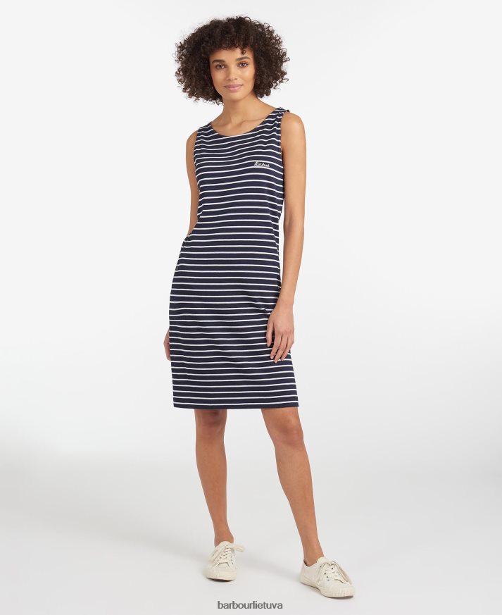 apranga Barbour Dalmore dryžuota suknelė balta/navy moterys 6F6D801826