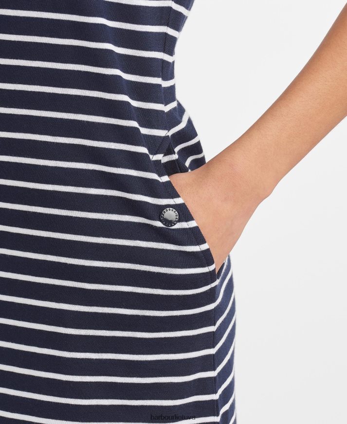 apranga Barbour Dalmore dryžuota suknelė balta/navy moterys 6F6D801826