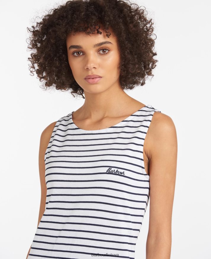 apranga Barbour Dalmore dryžuota suknelė balta/navy moterys 6F6D801860