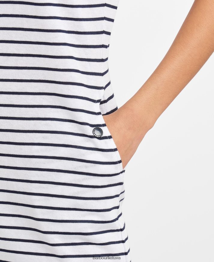 apranga Barbour Dalmore dryžuota suknelė balta/navy moterys 6F6D801860