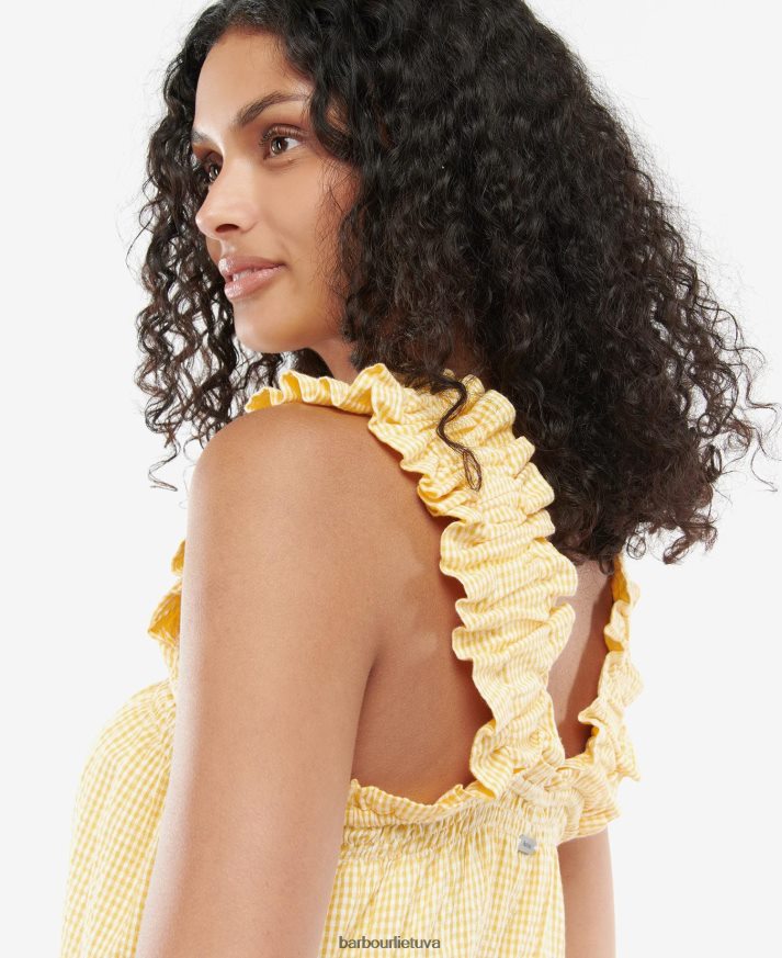 apranga Barbour abatijos suknelė saulėtekio geltonas čekis moterys 6F6D801869