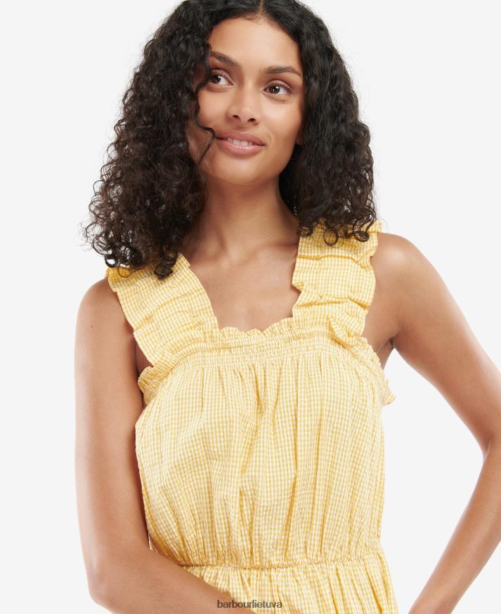 apranga Barbour abatijos suknelė saulėtekio geltonas čekis moterys 6F6D801869