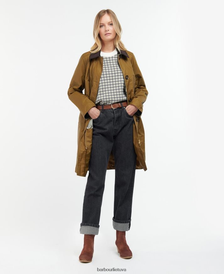 apranga Barbour Brora vaškinė striukė smėlio/senovinės tuopos moterys 6F6D801391