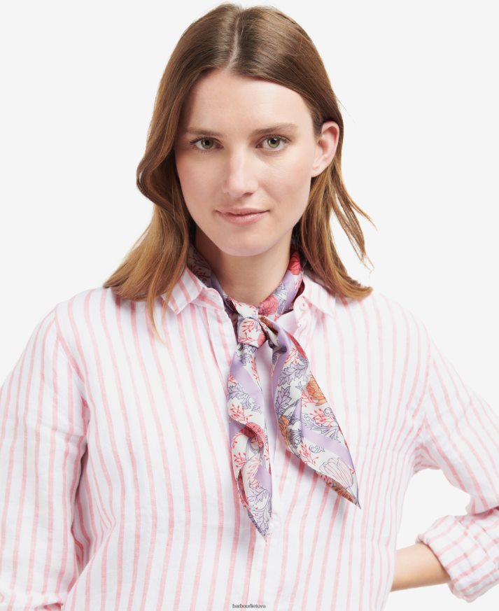 priedai Barbour gėlių rašto kvadratinis šalikas balta/levanda moterys 6F6D802453