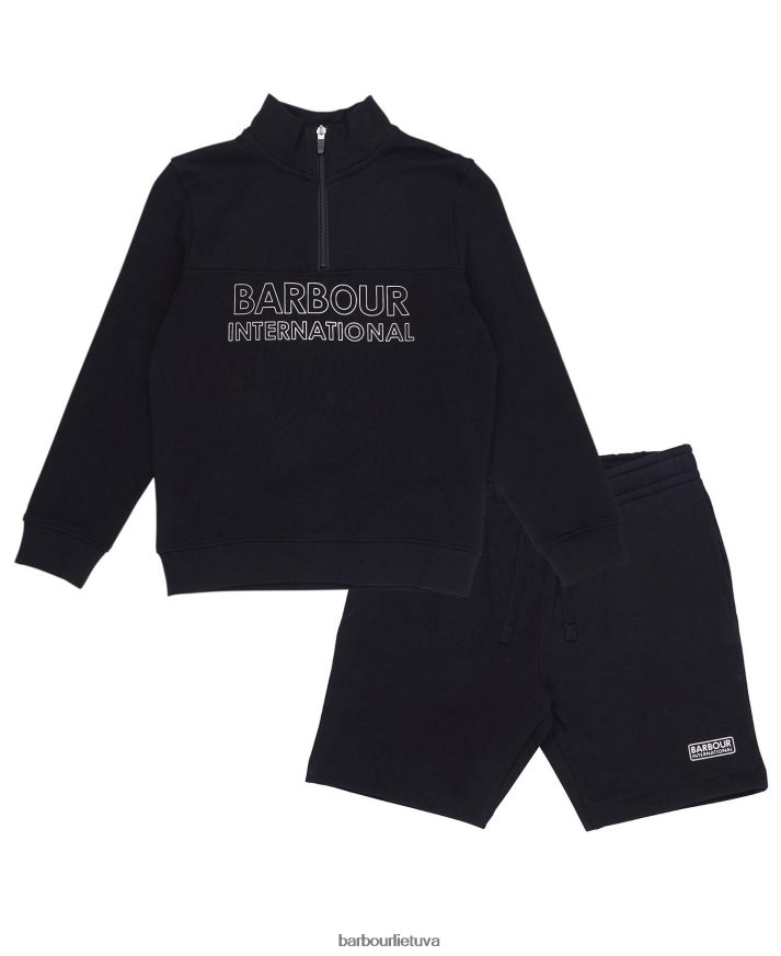 apranga Barbour gudrus megztinių ir šortų komplektas su pusiau užtrauktuku klasikinis juodas berniukai 6F6D802536