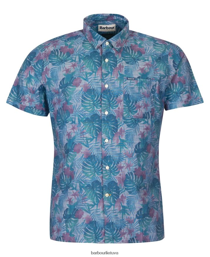 apranga Barbour Dunfordo vasariniai marškinėliai trumpomis rankovėmis chambray mėlyna vyrų 6F6D80330