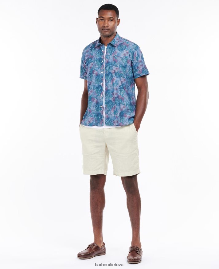 apranga Barbour Dunfordo vasariniai marškinėliai trumpomis rankovėmis chambray mėlyna vyrų 6F6D80330