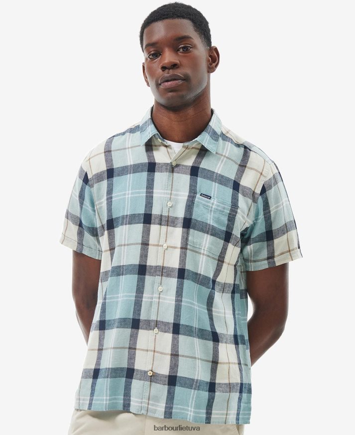 apranga Barbour croft vasariniai marškinėliai trumpomis rankovėmis mėlynos kreidos tartanas vyrų 6F6D80289
