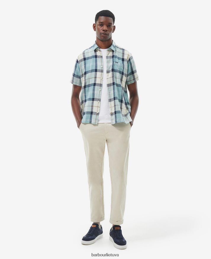 apranga Barbour croft vasariniai marškinėliai trumpomis rankovėmis mėlynos kreidos tartanas vyrų 6F6D80289