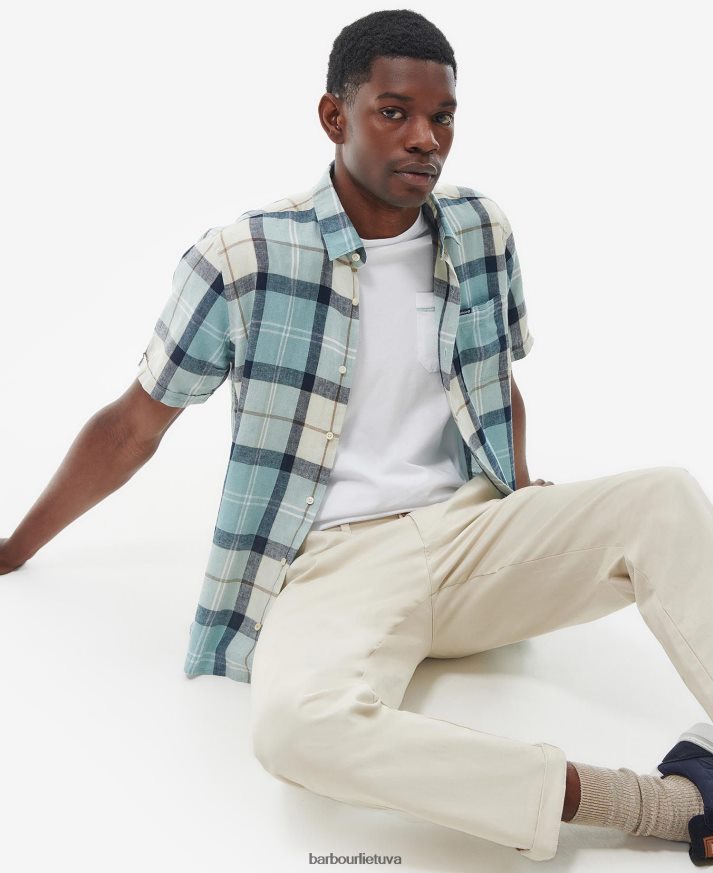 apranga Barbour croft vasariniai marškinėliai trumpomis rankovėmis mėlynos kreidos tartanas vyrų 6F6D80289