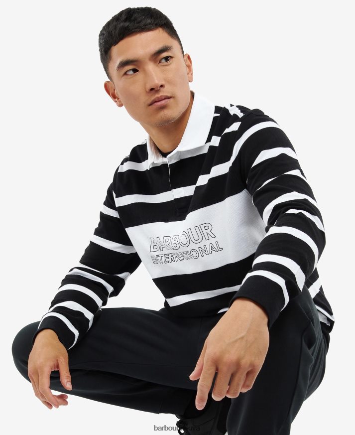 apranga Barbour saulės ilgomis rankovėmis dryžuoti polo marškinėliai juodas vyrų 6F6D80739