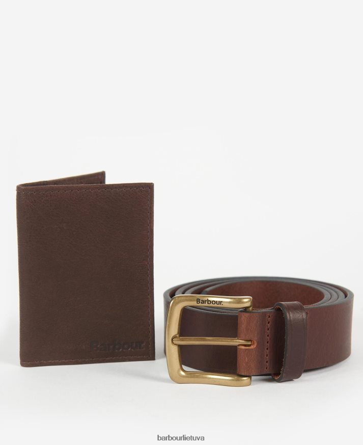 priedai Barbour Haydon piniginės ir diržo dovanų rinkinys tamsiai rudas vyrų 6F6D802222