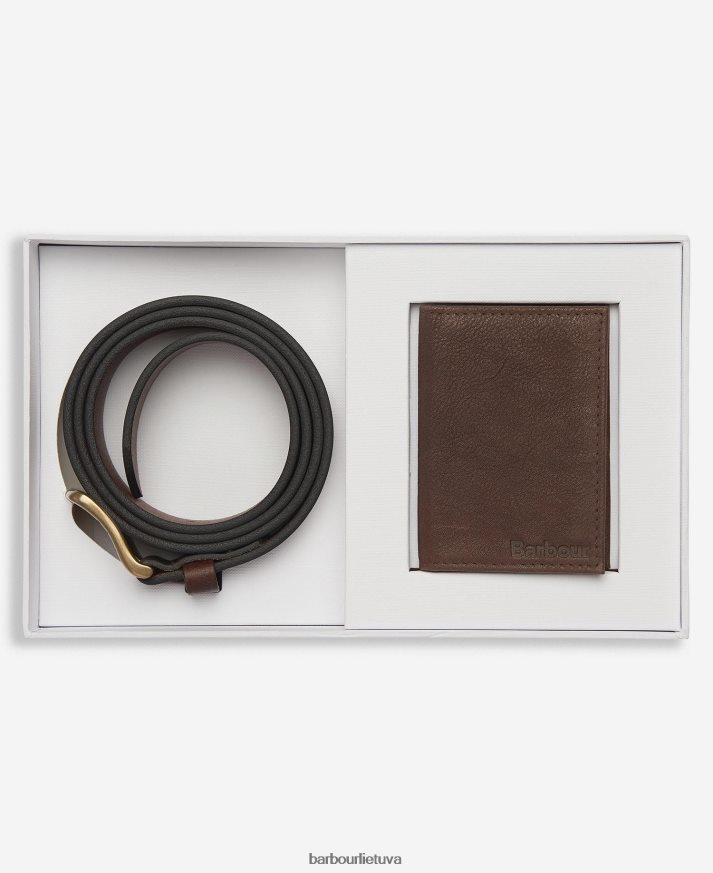 priedai Barbour Haydon piniginės ir diržo dovanų rinkinys tamsiai rudas vyrų 6F6D802222